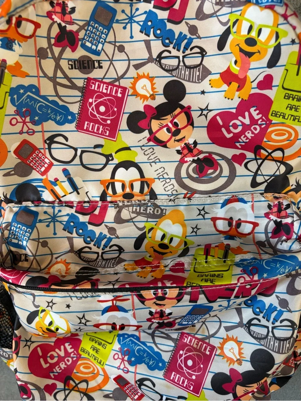 Disney Kids Cartoon Print Backpack in White, Yellow, Pink, Blue